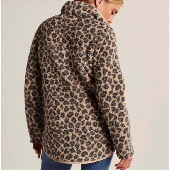 Abercrombie & Fitch Womens XXS Leopard Animal Print Sherpa Fleece Jacket‎ Coat - Picture 2 of 12